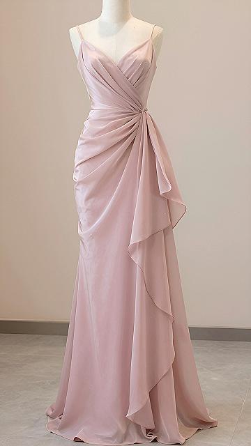 Choosing a Draped Silk Gown in Pearl Pink