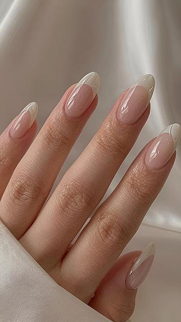Modern French Tip Gel Nails with Delicate Swirls