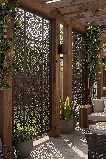 Decorative Laser-Cut Metal Privacy Screens for Pergolas
