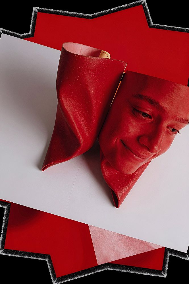 Using Collage Art and Geometric Red Wallpaper