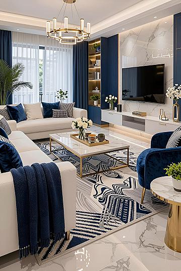 Using Deep Blue Accents with White Walls and Furniture