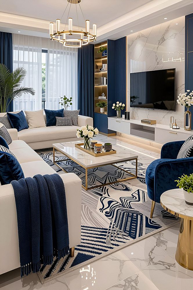 Using Deep Blue Accents with White Walls and Furniture