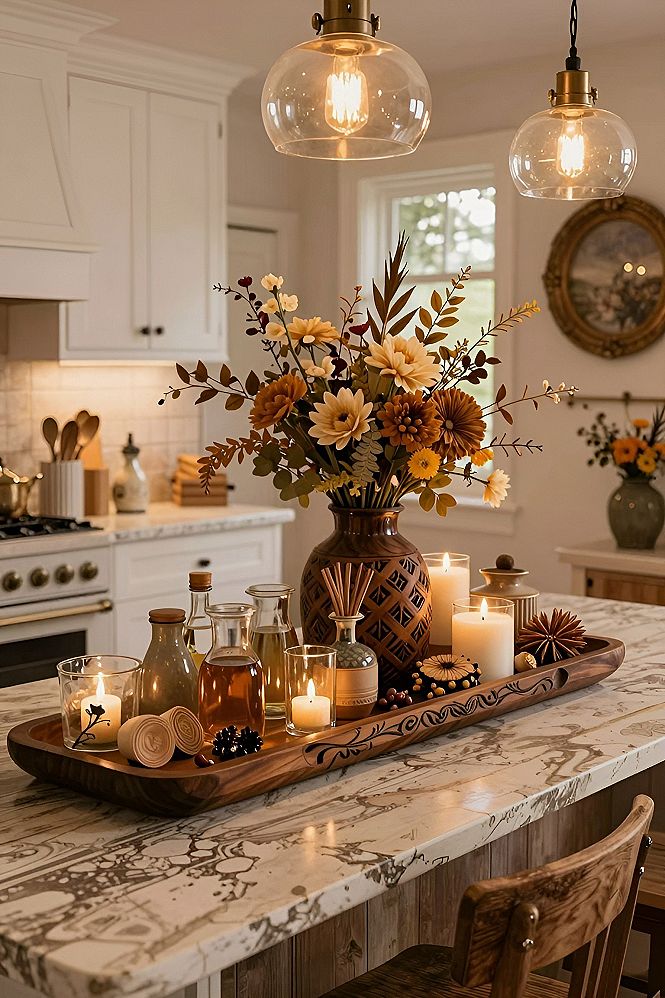 Creating an Autumn Floral Centerpiece for Your Kitchen Island