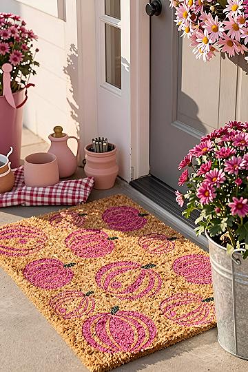 Styling a Pink Pumpkin Doormat for Your Autumn Porch