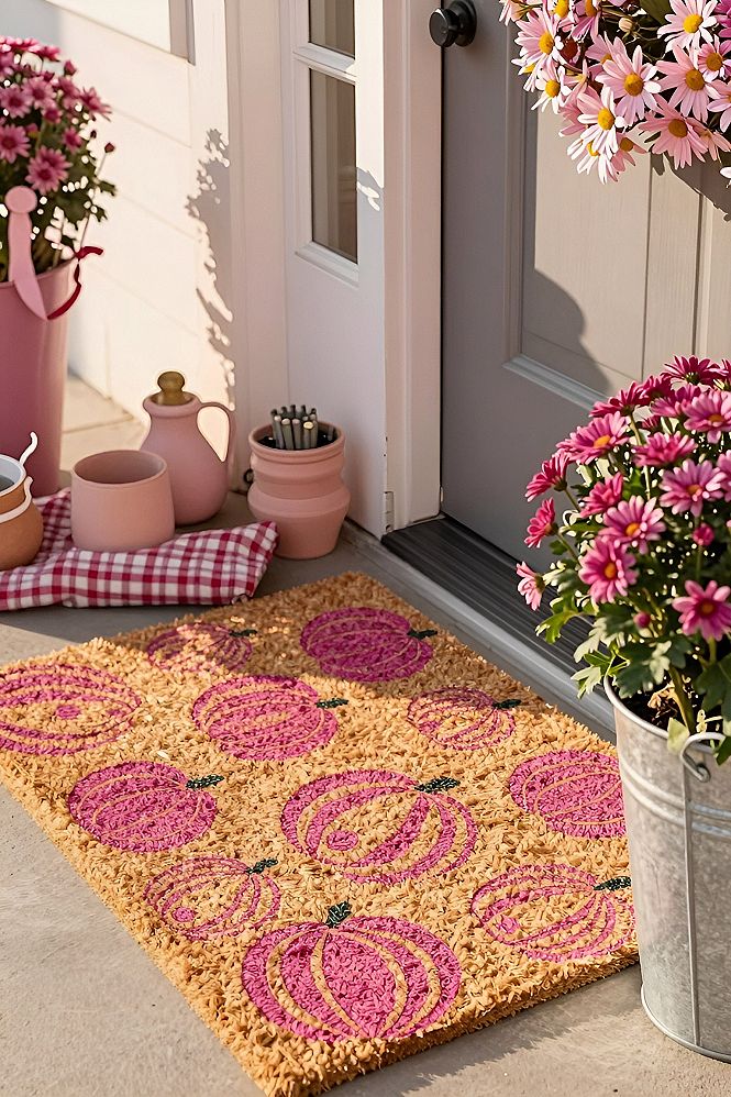 Styling a Pink Pumpkin Doormat for Your Autumn Porch