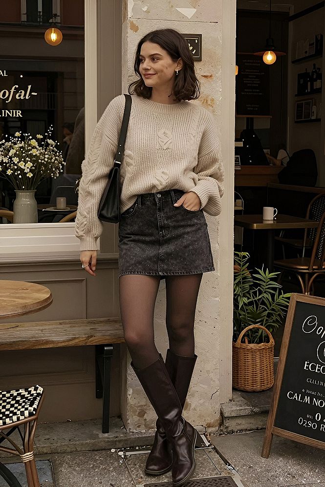 Pairing Brown Suede Boots With Winter Skirts