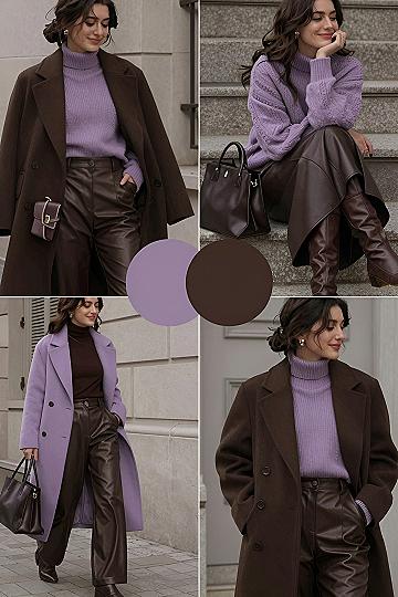 Pairing Soft Lilac Sweaters With Deep Brown Trousers