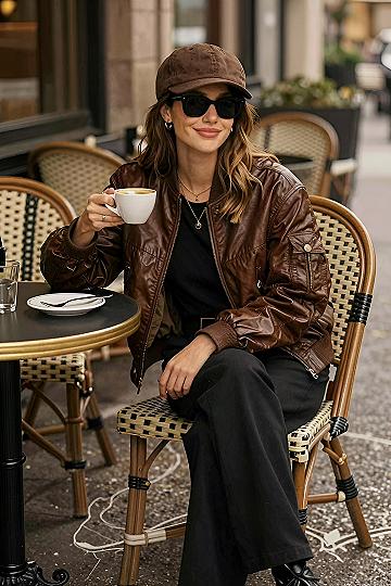Styling A Brown Bomber Jacket For Autumn Street Style