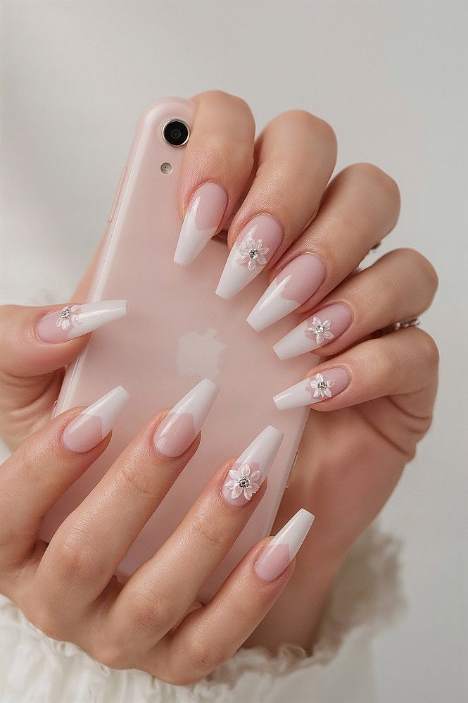 Elegant Almond Nail Art: Soft Pink & Floral Mani for Clean Girl Aesthetic