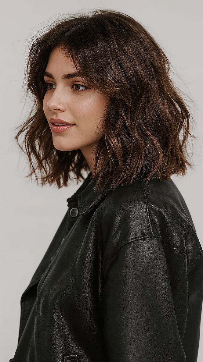 Chic Brunette Lob Haircuts: Medium Length Layered Styles with Curtain Bangs