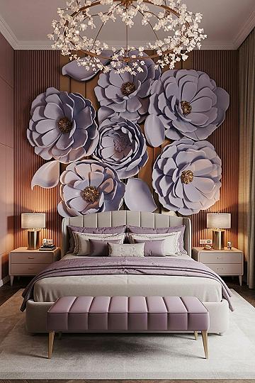 Luxury Bedroom Design: Aesthetic Wall Art & Chandelier Inspiration