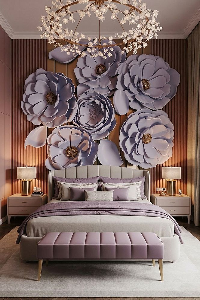 Luxury Bedroom Design: Aesthetic Wall Art & Chandelier Inspiration
