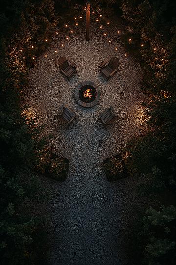 Cozy Fire Pit Area: String Lights & Gravel Backyard Retreat