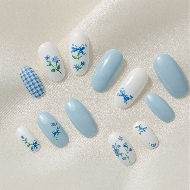 Cottagecore Charm: Adorable Short Blue Nail Designs