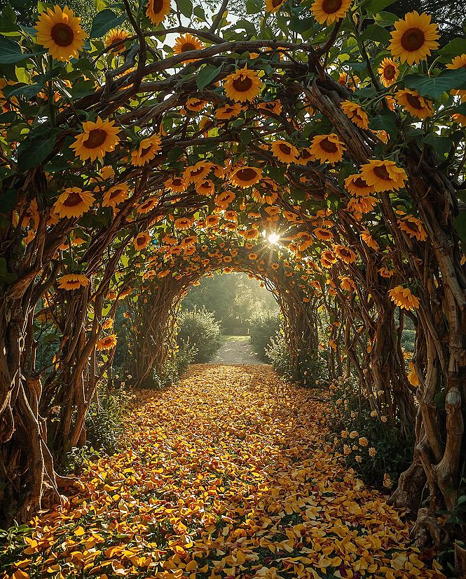 Enchanting Sunflower Archway: Bee Garden & Outdoor Photo Ideas
