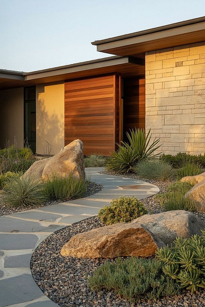 Grand Front Yard Garden: Traditional Landscape & Stone Path Ideas