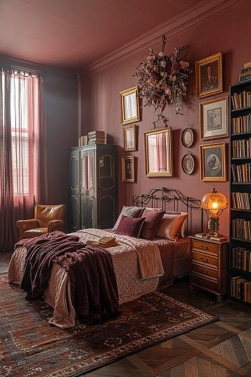 Moody Dark Academia: Rose Pink & Burgundy Sophisticated Room