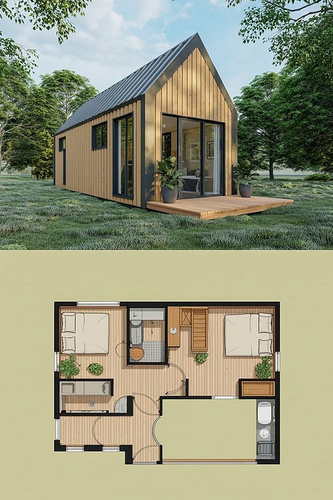 Tiny Home Bliss: Modern Wood House with Loft Floor Plan