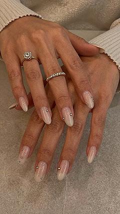 Glossy Pink Nails And Toes With Tiny Studs