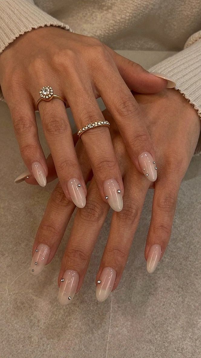 Glossy Pink Nails And Toes With Tiny Studs