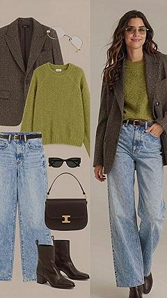Pairing a Brown Blazer With Blue Denim and Earthy Tones
