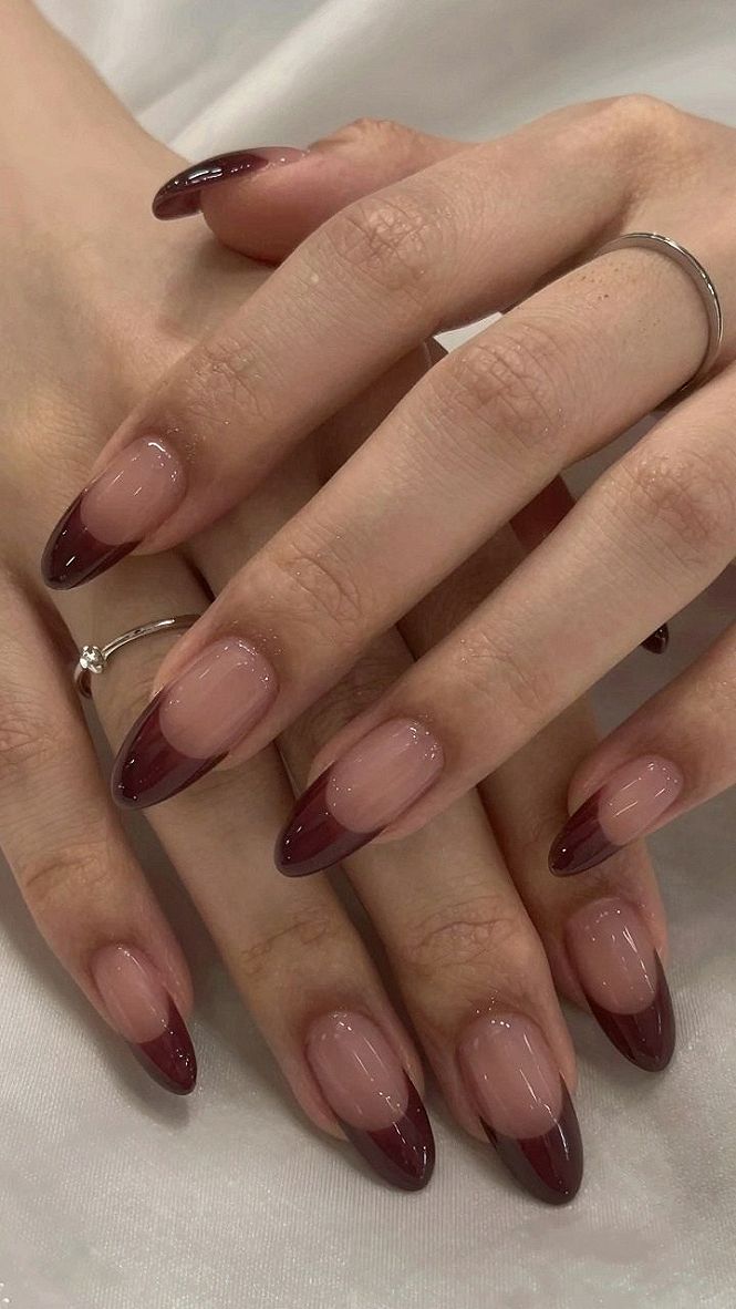 Deep Berry French Tips For A Dramatic Glossy Finish