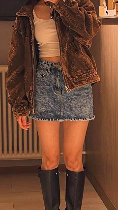 Styling Brown Suede Boots with a Denim Skirt