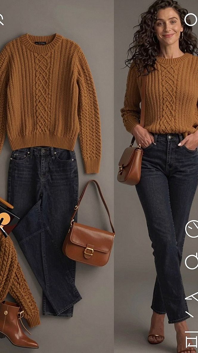 Styling a Warm Camel Cable Knit Sweater for Autumn Weather