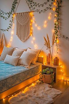 Enchanting Blue Bedroom Aesthetic with Fairy Lights