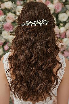 Curly Half Up Half Down Wedding Hair with White Flowers