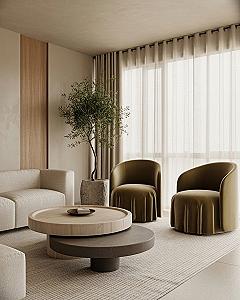 Minimalist Lounge Room: Modern Neutrals & Chic Green Accents