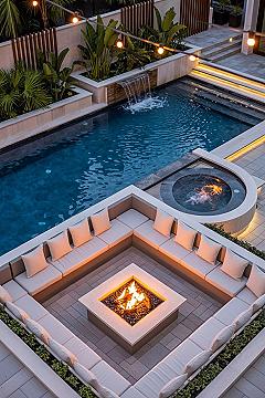 Luxury Pool Landscaping: Backyard Retreats with Fire Pit & Modern Pool