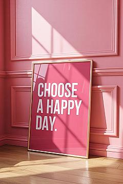 Choose Happy: Pink Inspirational Wall Print for a Joyful Space