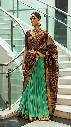 Pattu Lehenga & Langa Voni: Two-Tone Saree Blouse Designs