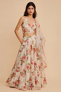 Organza Floral Lehenga: Airy Elegance for Indian Wedding Events