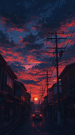 Aesthetic Desktop Scenery: Sunset Street View 8K Wallpaper
