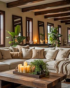 Cozy Rustic Living Room: Neutral Palette & Warm Textures