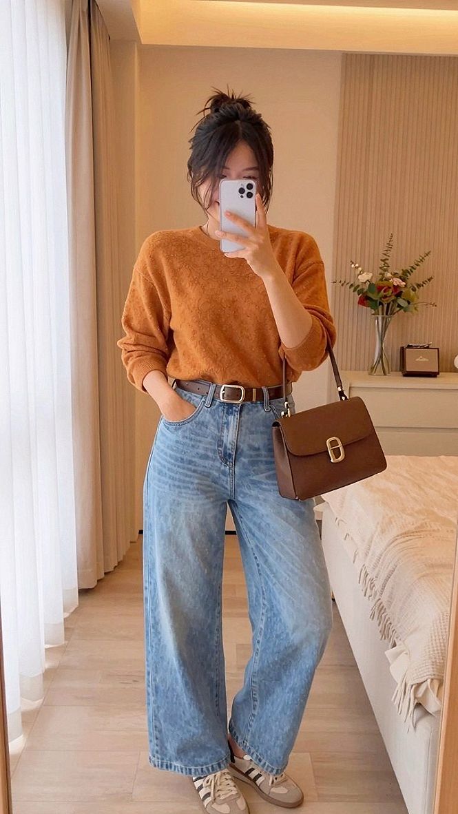 Styling a Cozy Knit Sweater with Relaxed Denim Jeans