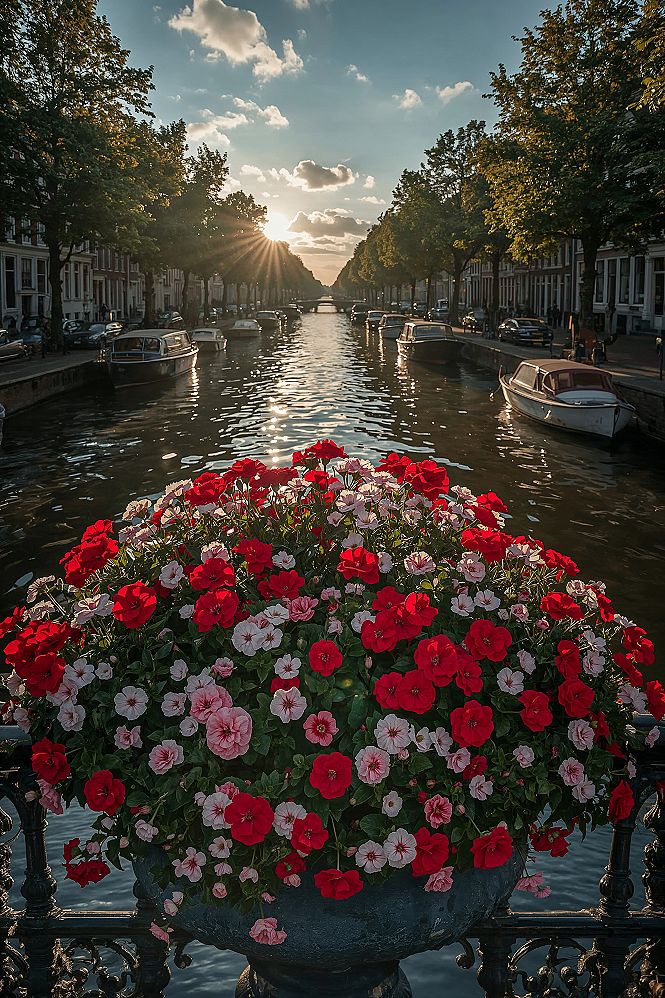 Amsterdam Canals: Romantic Garden Scenery & Floral Beauty