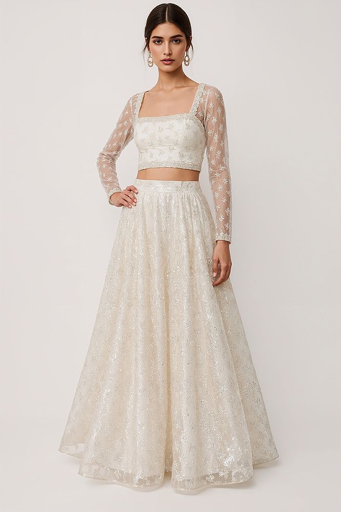 Chic Ivory Sequin Lehenga: Modern Bridal Glamour