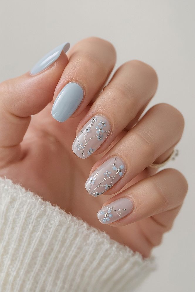 Spring Awakening: Stunning Baby Blue Almond Nail Designs