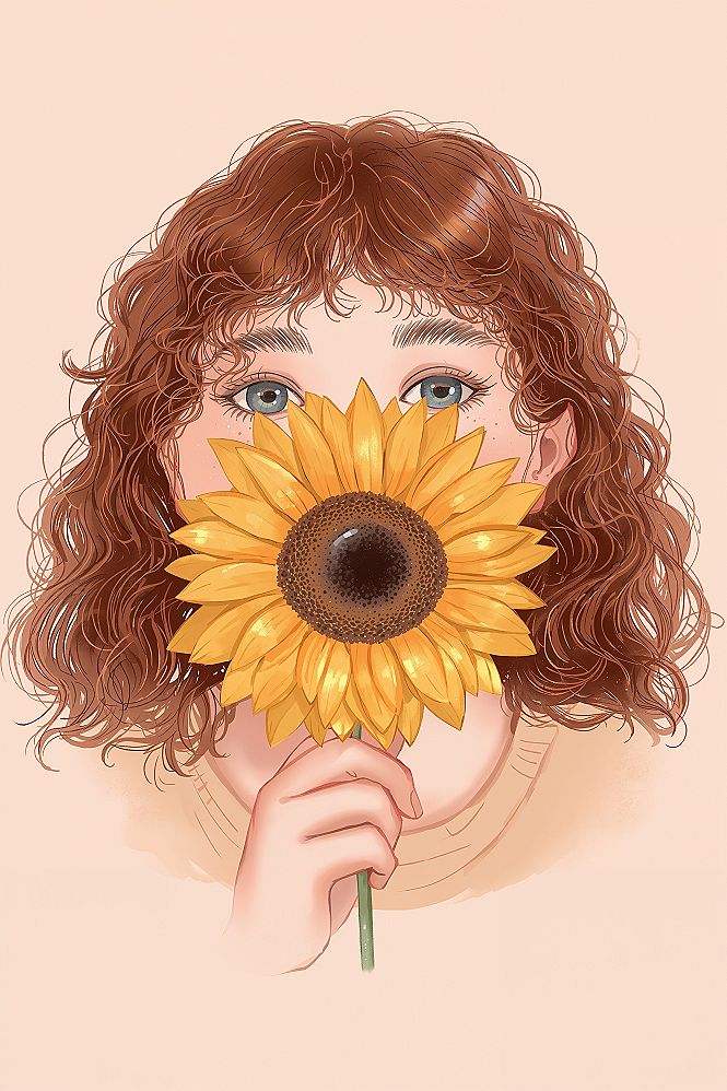 Cute Sunflower & Girl Art: Cheerful Aesthetic Wallpaper