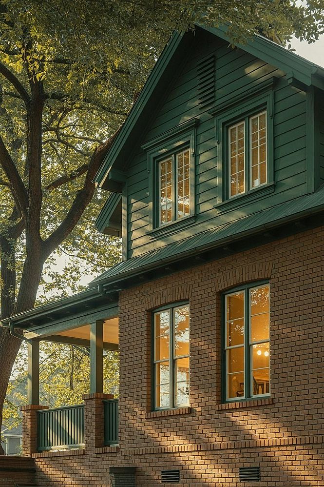 Classy Dark Green & Brick House Exterior Ideas for Timeless Architecture