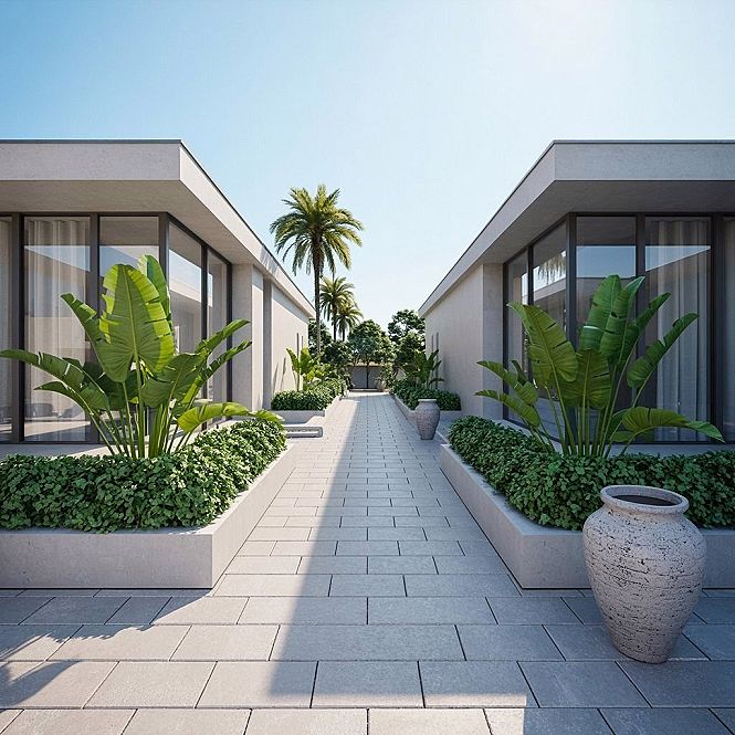 Villa Oasis: Modern Tropical Landscaping & Serene Garden Paths