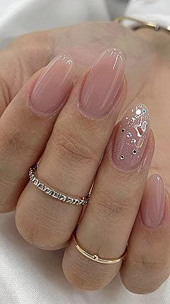 Milk Bath Acrylic Nails With Tiny Metallic Flecks