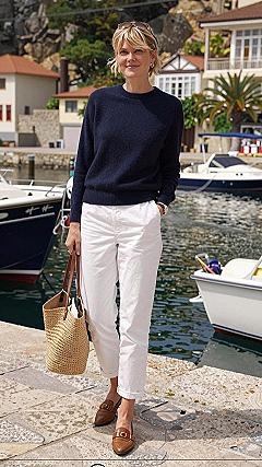 Pairing Brown Leather Loafers With Crisp White Trousers