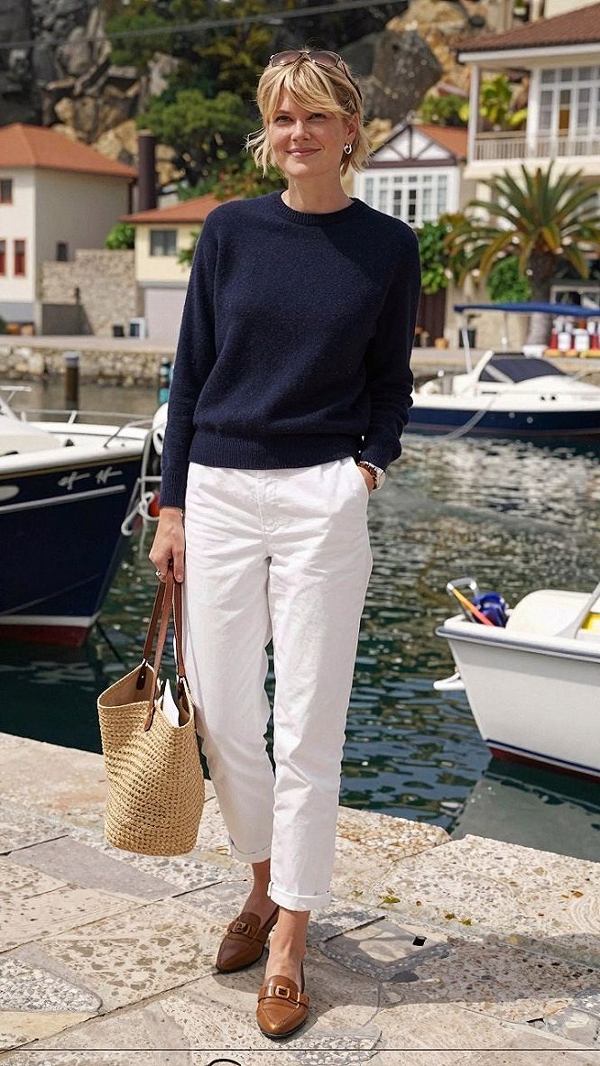 Pairing Brown Leather Loafers With Crisp White Trousers