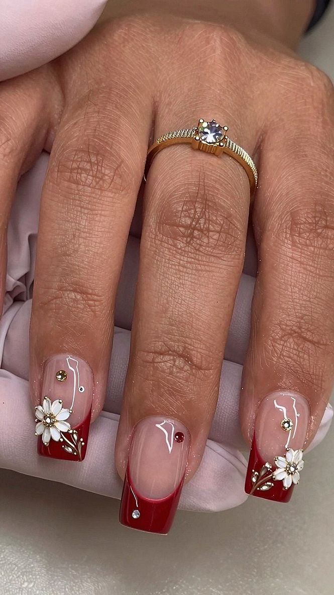 Maintaining Burgundy French Tips with Rhinestones and Charms