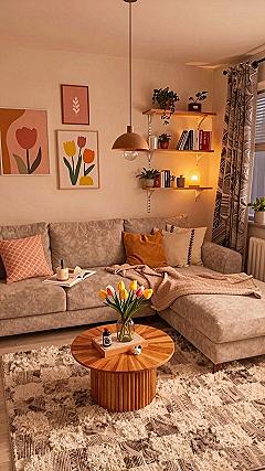 Adding Bright Floral Wall Art and Accent Pillows