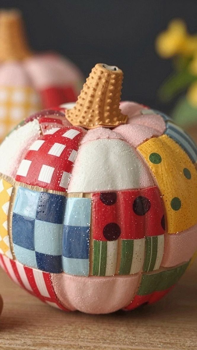 Painting Quilt Pattern Pumpkins With Colorful Patchwork Designs